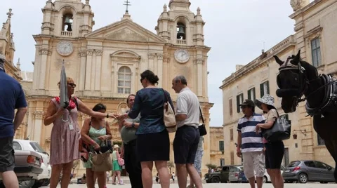 Excursion with guide in Rabat of Malta - with harnessed horse view Stock Footage 63928288
