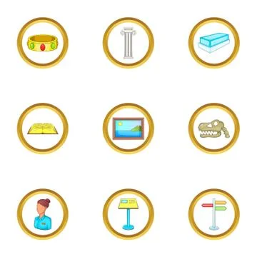 Excursion icons set, cartoon style Stock Illustration