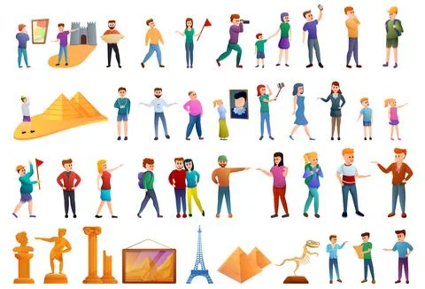 Excursion icons set, cartoon style Stock Illustration