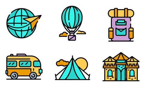 Excursion icons vector flat Stock Illustration