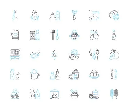 Excursion linear icons set. Adventure, Exploration, Journey, Trek, Safari Stock Illustration