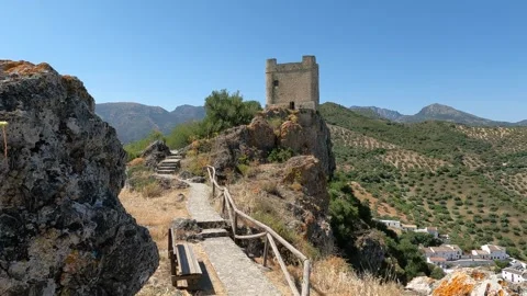 Excursion to the medieval tower of Zahara de la Sierra, Spain Stock Footage 344869256