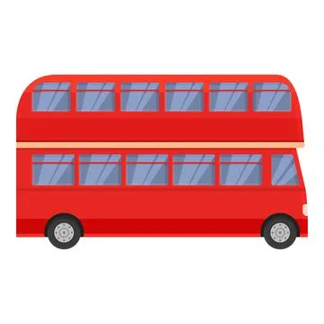 Excursion red bus icon cartoon vector. London station stop Stock Illustration
