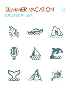 Excursion sea icon set. Summer. Vacation Stock Illustration