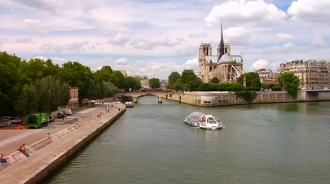 Excursion on the Seine, Notre Dame Cathedral Stock Footage 47534112