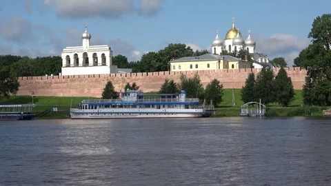 Excursion ship "Veche". Velikiy Novgorod. Russia Stock Footage 78765006