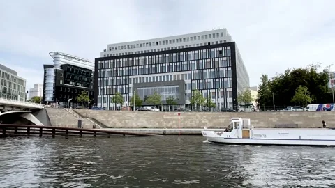 Excursion steamer on the Spree at the Federal Press Conference building in the Stock Footage 217068174