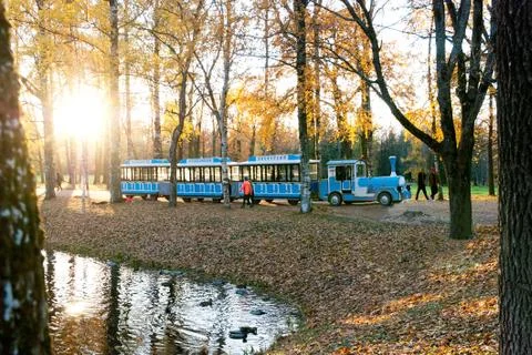 Excursion train in Alexander Park. Pushkin. St Petersburg Stock Photos