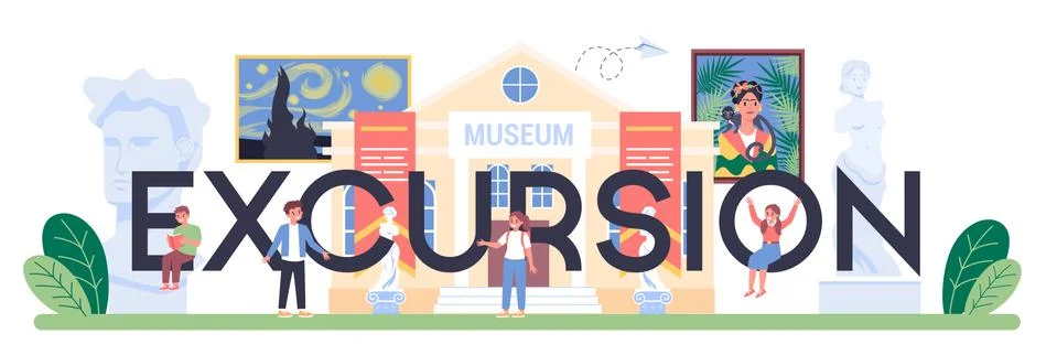 Excursion typographic header. Student studying art history. Stock Illustration