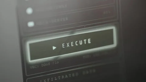 EXECUTE button within a control panel for executing a virtual cyberattack Stock Footage 330661583