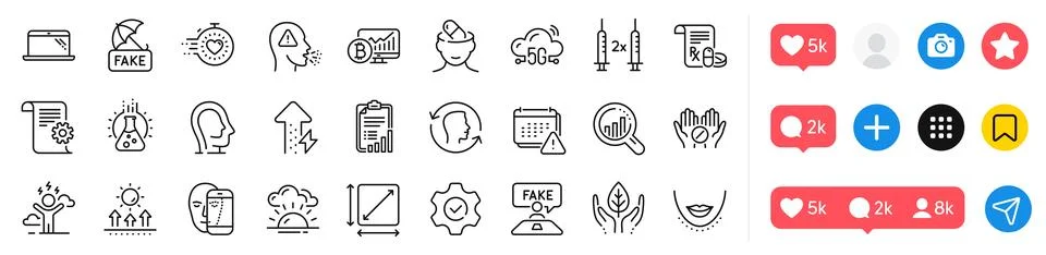 Execute, Fair trade and Sunset line icons pack. For web app. Social media icons Illustrazione stock