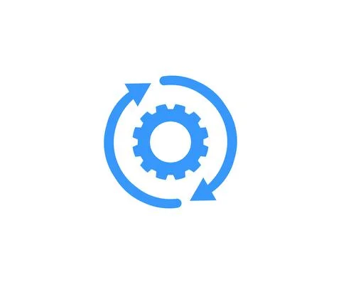 Execute icon,  implement integration process rotation, gear wheel pictogram. Stock Illustration