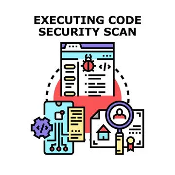 Executing code security scan for software development Stock Illustration