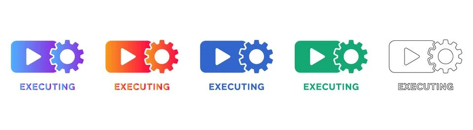 Executing Process Icons Set Stock Illustration