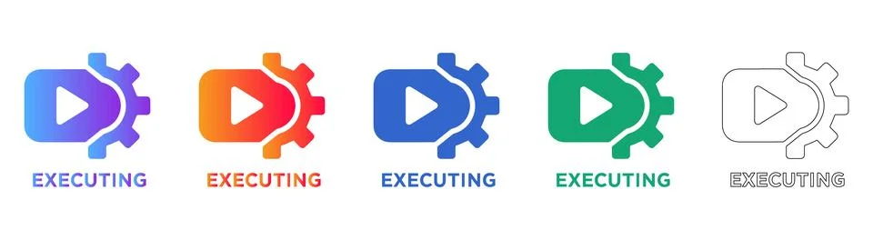 Executing Process Play Button Icon Set Ilustración de archivo