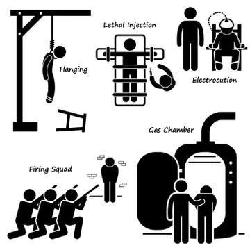 Execution Death Penalty Capital Punishment Modern Methods Stick Figure Pictogram Illustrazione stock