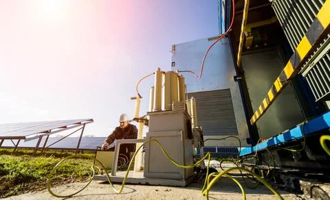Execution of electrical measuring works on the power transformer Stock Photos