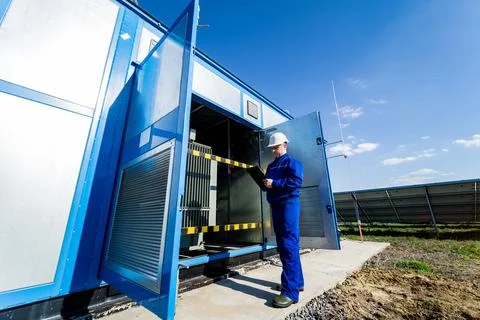 Execution of electrical measuring works on the power transformer Stock Photos