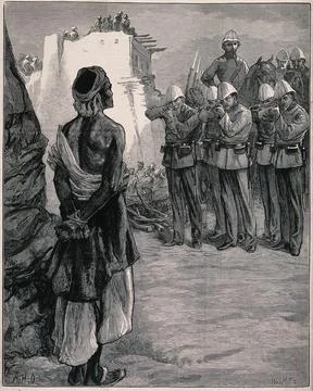 Execution by firing squad of a Ghazi, or Muslim militant, at the Peshawur G.. Stock Illustration