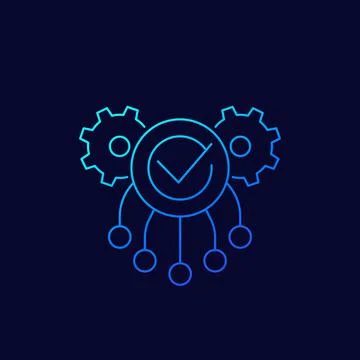 Execution icon with gears, linear Stock Illustration