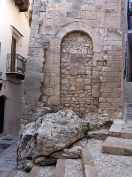 Execution rock, Chianca Amara ,bitter stone. ,Vieste. Old town. Italy. Stock Photos