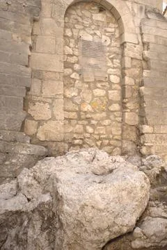 Execution rock, Chianca Amara or bitter stone. ,Vieste. Old town. Italy. Stock Photos