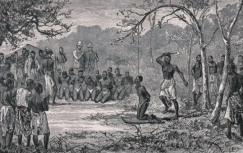 The execution of slaves by beheading by the Bakuti near Equator Station The Stock Illustration