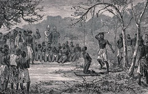 The execution of slaves by means of beheading by the Bakuti, near Equator S.. Stock Illustration