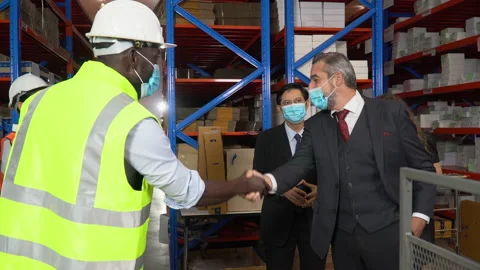 Executive business man and manager wearing face protective medical mask meeti Stock Footage 139570338