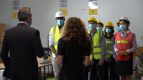 Executive business man and manager wearing face protective medical mask meeti Stock Footage 141411042