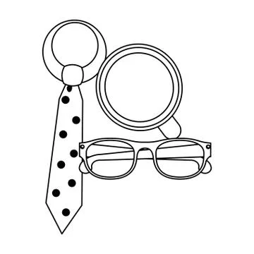 Executive business work objects cartoon in black and white Stock Illustration