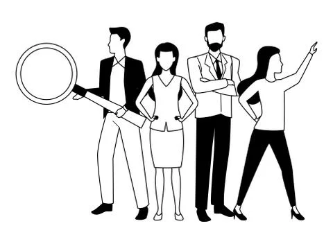 Executive business workers with tools in black and white Stock Illustration