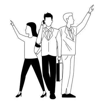Executive business workers with tools in black and white Illustrazione stock