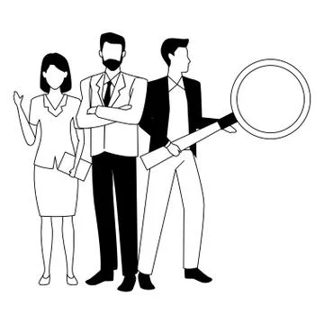 Executive business workers with tools in black and white Illustrazione stock