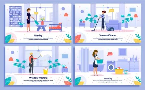 Executive Cleaning Service Flat Vector Banners Set Stock Illustration
