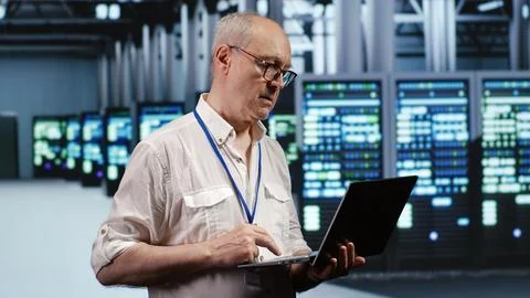 Executive doing regular server checking Stock Photos