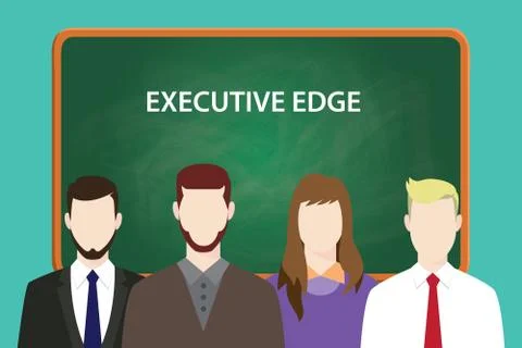 Executive edge white text illustration with four people standing in front of Stock Illustration