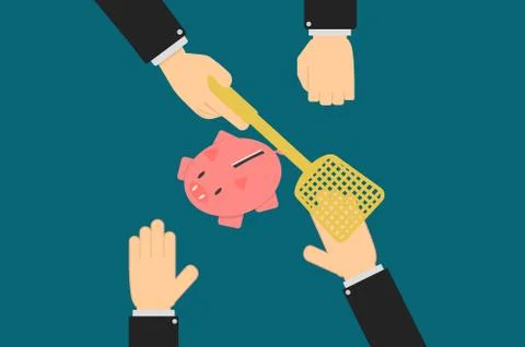 Executive hands prevent account holder from withdrawing their savings fund, a Stock Illustration