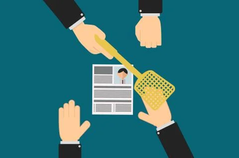 Executive hands prevent applicant from leaving his resume, human resources co Stock Illustration
