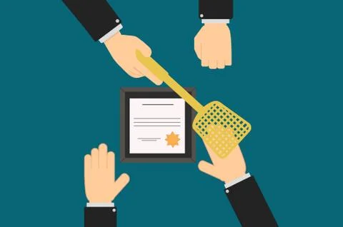 Executive hands prevent the applicant from receiving a certificate, diploma o Stock Illustration