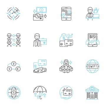 Executive income linear icons set. Wealth, Success, Fortune, Opportunity, Career Illustrazione stock