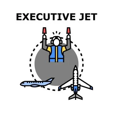 Executive jet marshaller guiding private airplane movement Stock Illustration