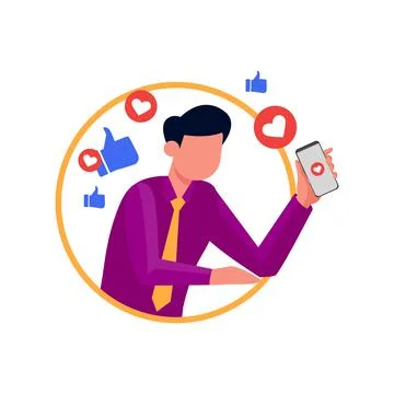 Executive man holding smartphone with Love in screen on white background, clo Stock Illustration