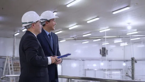 Executive manager and engineer inspecting food processing factory, business.. Stock Footage 319456804