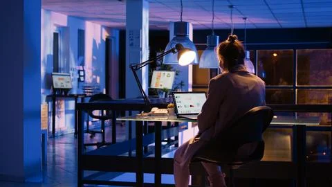 Executive manager working on financial development late Stock Photos