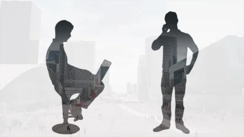 Executive Men Silhouettes Double Exposure Business District Stock Footage 116103619