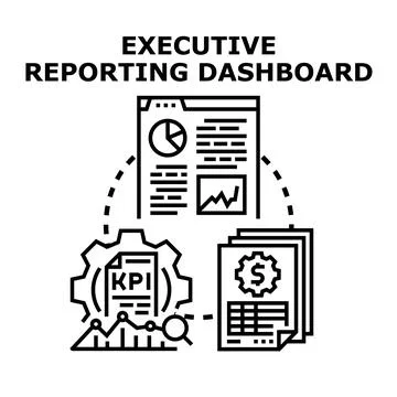 Executive reporting dashboard analyzing business performance data Stock Illustration