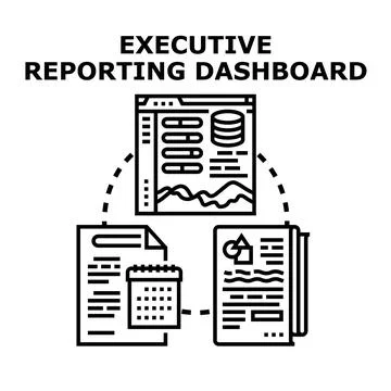Executive reporting dashboard visualizing business data analytics Stock Illustration