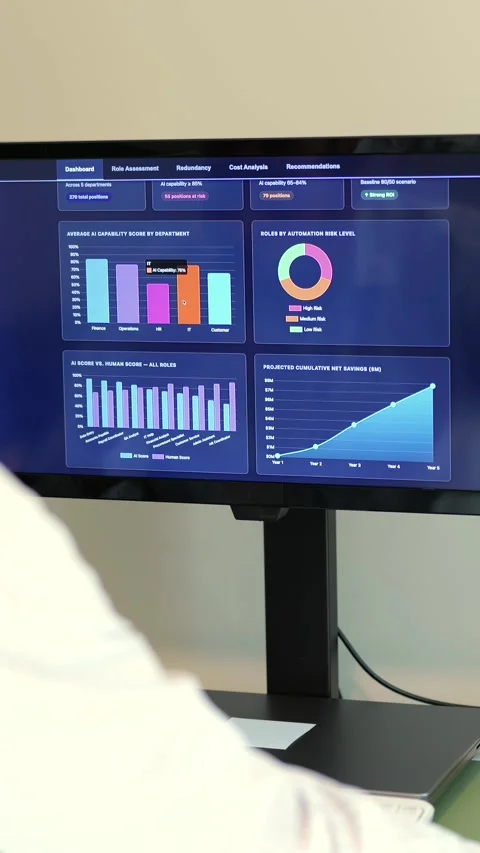 Executive Reviewing AI Workforce Automation Data Stock Footage 333419062