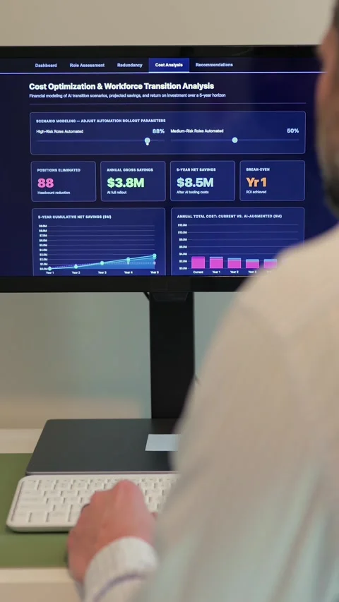 Executive Reviewing AI Workforce Automation Data Stock Footage 333419064